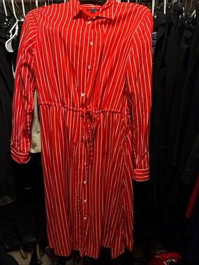 Tommy Hilfiger Red and White Striped Button-Front Dress